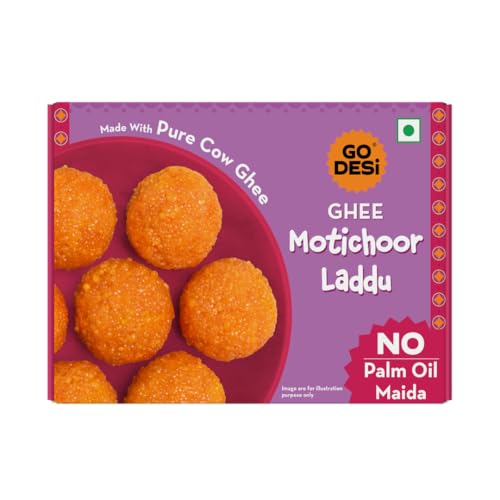GO DESi Ghee Motichoor Laddu – 150 grams | Made with Bengal Gram Flour and Pure Cow Ghee | Indian Sweets | Sweets Gift Pack