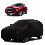 Sulfar 100% Water Resistant Car Body Cover Compatible with Mirror for Maruti Suzuki Fronx (Triple Stitched, Full Bottom Elastic, Black with Red Piping)