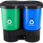 Amazon Brand – Solimo Plastic Oval Step-On Pedal 2-In-1 Dual Dustbin With Lid-15.4 Liters|Green&Blue