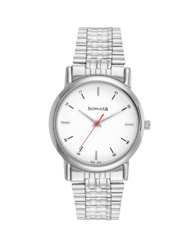 Sonata Quartz Analog White Dial Silver Stainless Steel Strap Watch for Men – NT7987SM03W
