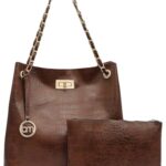 Bagsy Malone Bucket Shaped Tote Bag -Set of 2 | Handcrafted Side Tote Bag for Office and College (Croco Brown)