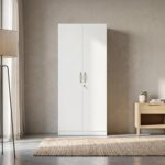 Hometown Willy Plus Engineered Wood Two Door Wardrobe for Bedroom, Hanging Space, Shelves & Lockable Drawer | White Colour