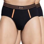 John Players Pack of 2 Cotton Brief with Striped Waistband in Black (JBF043M13_L_Black)