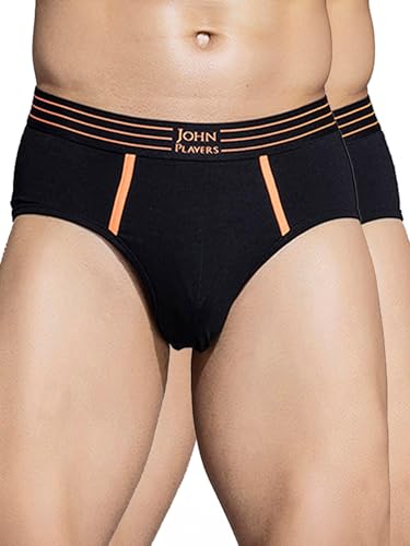 John Players Pack of 2 Cotton Brief with Striped Waistband in Black (JBF043M13_L_Black)