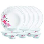 Larah By Borosil Floral Glass Florethali Set (White)-18 Pieces