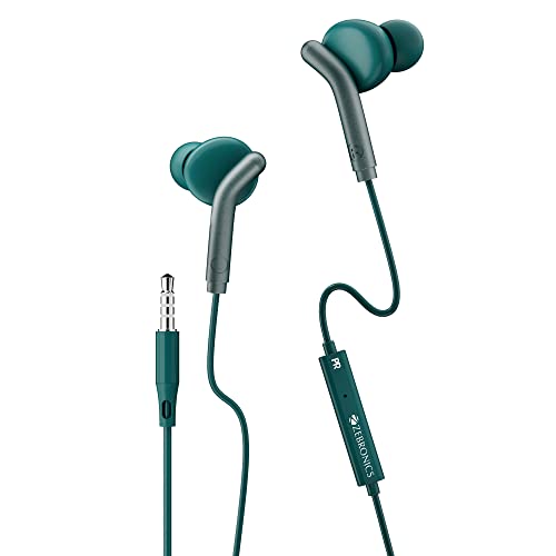ZEBRONICS BRO 3.5mm Wired Earphones, in-Line MIC, Deep Bass, 1.2m Strong and Long Lasting Cable, Light Weight, Compatible with Mobile | Tablet | Laptop (Green)
