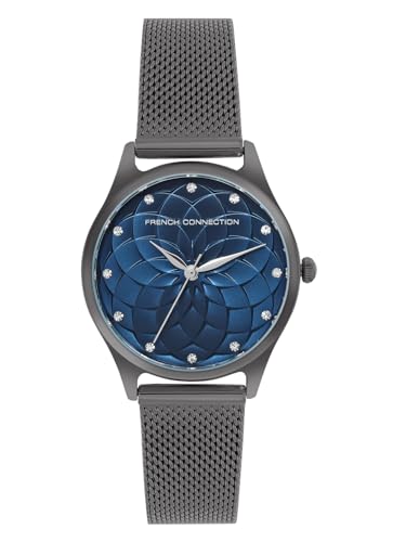 French Connection Cleo Round Analog Watch with Gun Mesh Strap for Women – FCP43GNM