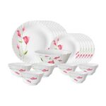 Larah Diana Opalware Glass Dinner Set, 25-Pieces, White