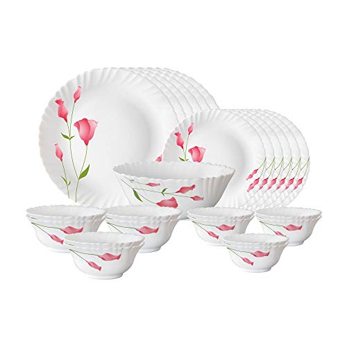 Larah Diana Opalware Glass Dinner Set, 25-Pieces, White