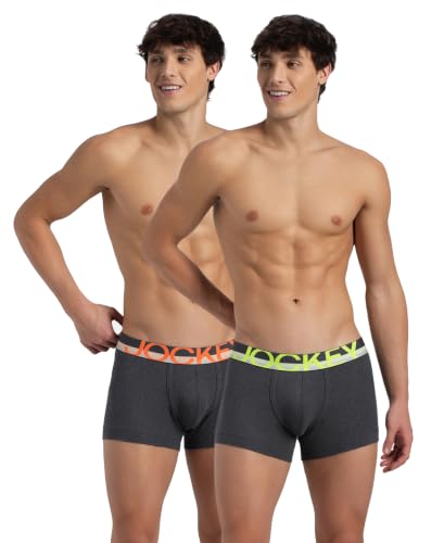 Jockey FP03 Men’s Super Combed Cotton Rib Solid Trunk with Ultrasoft Waistband (Pack of 2) _Charcoal Melange_M