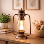 Tu Casa Transparent Glass Shade With Copper Metal-Iron Base Table Lantern Lamp | Elegant Bedside & Desk Lamp For Bedroom, Living Room, Office, Home Décor & Gifting (Height-12.5 Inch/No Blub Included)