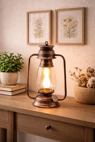 Tu Casa Transparent Glass Shade With Copper Metal-Iron Base Table Lantern Lamp | Elegant Bedside & Desk Lamp For Bedroom, Living Room, Office, Home Décor & Gifting (Height-12.5 Inch/No Blub Included)