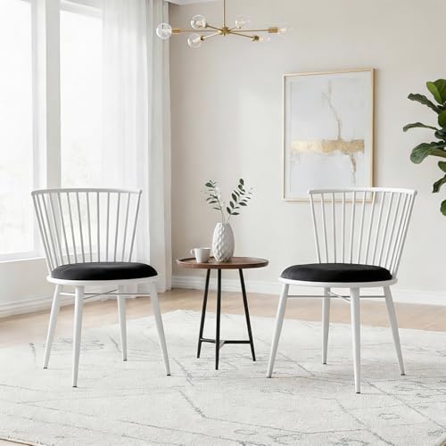Amazon Brand- Solimo Iron Chair with Cushioned Seat | Comfortable & Plush Seating | Rustic Finish | Durable Metal Frame | Ideal for Living Room, Dining & Bedroom | Set of 2 | White
