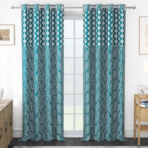 MollisHomes Door Curtains 9 Feet Pack of 1, Damask, Blue & White