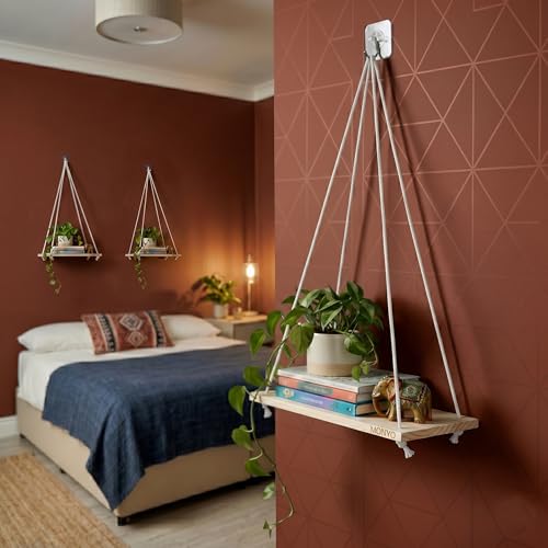 MONVO No-Drill Wall Hanging Shelf | Elegant Boho Wall Decor for Plants and Home Decoration, Living Room, Bedroom & Balcony | Handwoven Art Piece