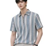 London Hills Men’s Loose Fit Half Sleeve Vertical Striped Polo T-Shirt with Zip Collar | Premium Polyester Fabric | T Shirt for Man | Tshirt | Shirts Men | Tshirt for Man | Men T-Shirts Teal