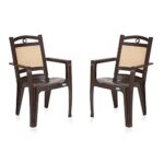 Nilkamal Plastic Chair for Living room with Arm |Set of 2 | 3 Year Warranty | For Home, Living Room, Outdoor | Brown & Beige Colour | CHR2197