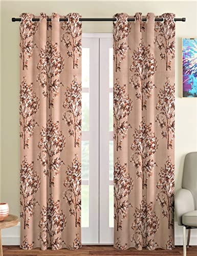 Fashion String 1 Piece Floral Blossoms Eyelet Polyester Window Curtain – 5 Feet, Brown