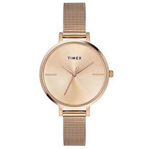 TIMEX Analog Watch for Women with Rose Gold Round Dial & Rose Gold Stainless Steel Bracelet Band Water Resistant Women’s Wrist Watches – TWEL155SMU06