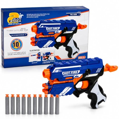 Blaze Storm Hot Fire Toy Gun with 10 Soft Foam Darts, Manual Blaster