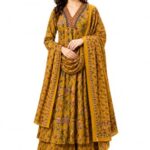 BANDRAGIRLS Women’s Rayon Printed Anarkali Kurta and Pant with Dupatta Set