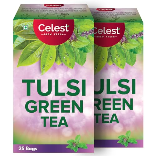 Celest Tulsi Green Teabags | Tulsi Green Tea 50 Tea bags | 25 pcs (Pack of 2)
