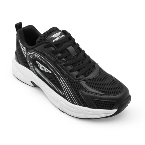 Red Tape Men’s Sneakers Black White Mesh Pu Round Toe Lace-Up, 9 UK