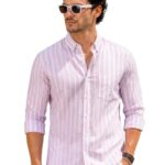 Majestic Man Classic Slim Fit Vertical Striped Casual Cotton Shirt (Light Purple, X-Large)