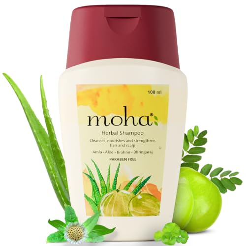 Moha Herbal Shampoo With Amla, Aloe, Bhringraj & Brahmi for Cleansing, Nourishing & Strengthens Hair Roots and Scalp | Hair Growth & Anti-Hair Fall Daily Use Shampoo | Removes Dirt, Excess Oil, and Buildup | Soothes Irritation, Prevent Flakes, Itchiness & Restores Natural Shine – 100 Ml