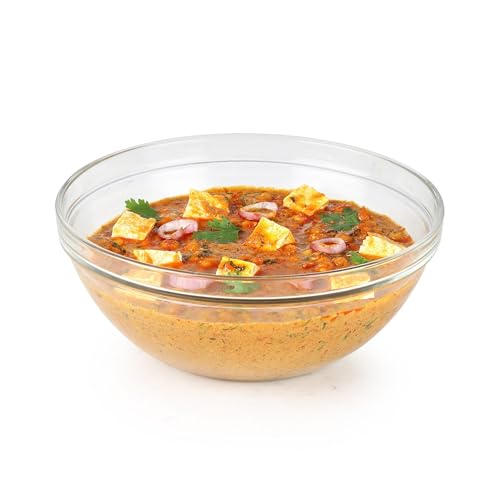 CELLO Zenith Round Serving Glass Bowl for Kitchen 1 Litre, Transparent | Microwave Oven & Dishwasher Safe, Freezer & Fridge Safe, Leadfree Toughened Crystal Glass Bowl for Serving Mixing Dining