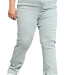 HIGH STAR Plus Size Women Stove Pipe High-Rise Jeans Sea Green