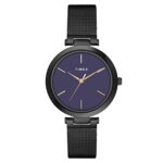 TIMEX Analog Watch for Women with Purple Round Dial & Black Stainless Steel Bracelet Band Water Resistant Women’s Wrist Watches – TWEL118SMU05