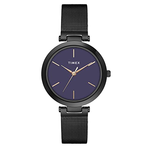 TIMEX Analog Watch for Women with Purple Round Dial & Black Stainless Steel Bracelet Band Water Resistant Women’s Wrist Watches – TWEL118SMU05
