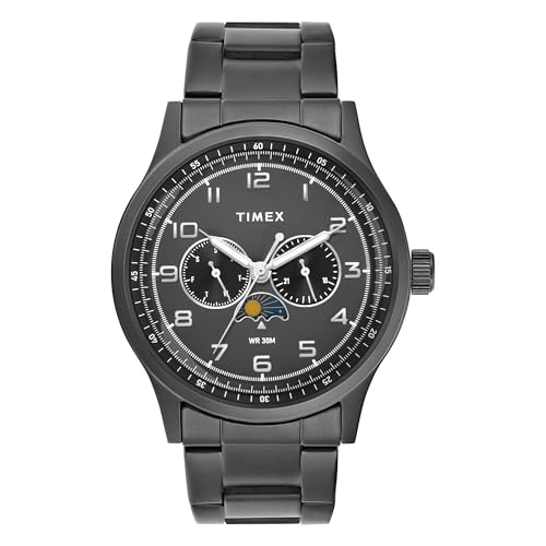 TIMEX Analog Watch for man with Grey Round Dial & Black Stainless Steel Bracelet Band Water Resistant Men’s Wrist Watches – TWEG19610