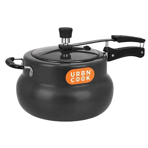 URBN COOK 5.5 Litre Hard Anodised Pressure Cooker Induction Base Inner Lid Apex Series Black Mirror Finish Heavy Duty Kitchen Cooker Durable Fast Cooking Essential