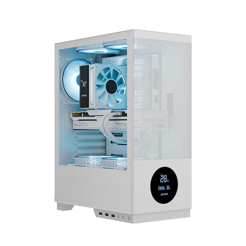 Ant Esports X2 LCD Mid-Tower Computer Case/Gaming Cabinet – White | Support ATX, M-ATX, M-ITX | Pre-Installed 3 ARGB Fans