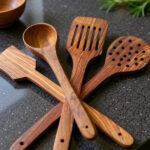 SRE Premium Non Chemical Wooden Spatula Non Stick Cooking Spoons Set of 4 Kitchen Tool Set(Brown, Spatula, Ladle, Cooking Spoon)