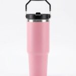 T&T KART Stainless Steel Vacuum Insulated Tumbler with Handle & Straw | Leakproof Travel Mug for Hot & Cold Drinks | Large Capacity Reusable Cup (900ml-lightpink)
