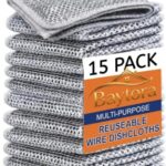 BAYTORA Non Scratch Wire Dish Cloth (Pack of 15), Steel Scrubber for Utensils Cleaning, Multipurpose Wet and Dry Cleaning, Stainless-Steel Dish Wash Scrubber for Washing Dishes, Sinks, Counters
