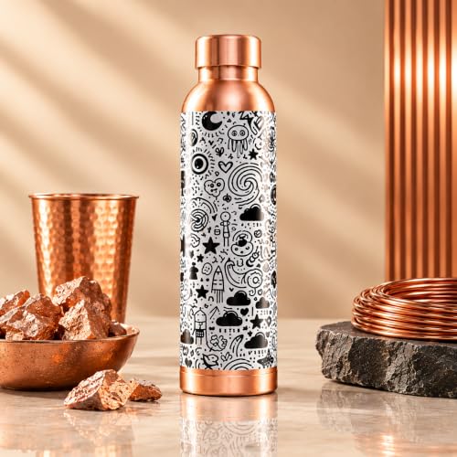 The Better Home Copper Water Bottle 950ml | Designer Leakproof Eco-Friendly Immunity Boosting Non-Toxic BPA Free | Kids Drinkware & Storage | Home Gym Office | Unique Printed Bottle