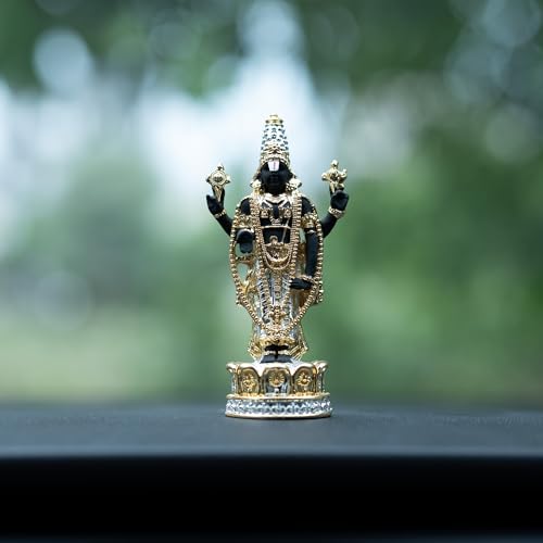 Idolkart 24 Carat Gold and 999 Pure Silver Coated Tirupati Balaji Idol for Car Dashboard, Venkateswara Swamy Idol, Vaastu Advised Balaji Idol – Tirupati Balaji Murti Idols for Pooja Room – 13cm