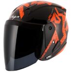 Vega Lark Victor ISI Certified Gloss Finish Lightweight Open Face Helmet for Men and Women with Long Clear Visor(Black Orange, Size:M)
