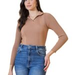 98 Degree North Women Spread Collar Sweater-G1577-L.Camel_XL