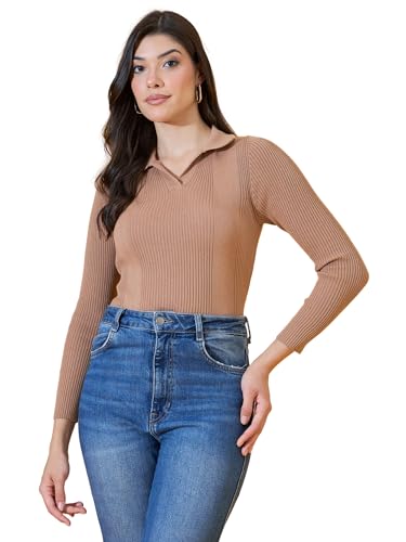 98 Degree North Women Spread Collar Sweater-G1577-L.Camel_XL