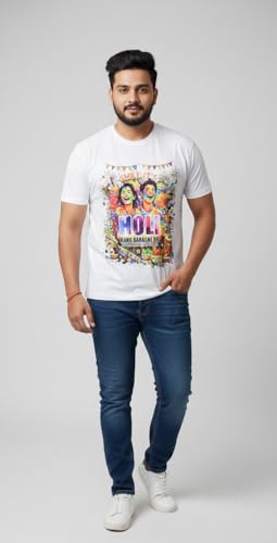 Men’s Holi Special White Graphic T-Shirt – “Rang Barse” Edition | Size L | PoPo Toys®