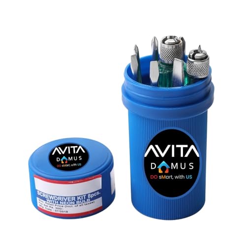 AvitaDomus Handtools DN-800 Professional Screw-driver Set with 8 Blades & Tester (Includes 3 Flat/Slotted, 3 Star/Phillips, 1 Poker, and 1 Extension blade)