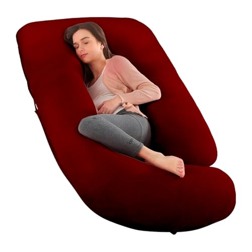 BeyBee Pregnancy Pillows for Pregnancy Sleeping | Maternity Pillow for Pregnant Women | 360-degree Full Body Support | J-Shape Pillow | Velvet (Maroon)