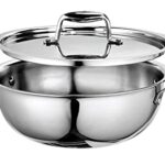 Signoraware Artista Triply Shallow Kadhai Stainless Steel Induction Compatible Triply with Steel Lid (Induction and Gas Compatible), 22cm, Capacity 2100ml, Silver
