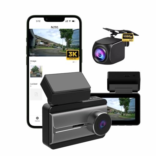 PAPAGO N291 3K Dual Channel Dashcam with Sony CMOS Sensor | F1.5 Ultra-Wide Lens | 3” Display | Mobile Wi-Fi & Voice Control | 256GB Support | High Temp Safe Design