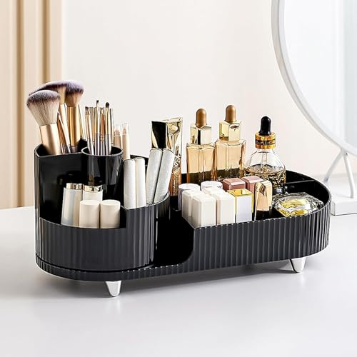 KRYLAR-BIG MAKE UP BOX Rotating Makeup Organiser,compartment Cosmetic Storage,Storage of Skin Care Products, Lipstick, Perfume, Eye Shadow Brush,be Placed in the Bedroom-Black